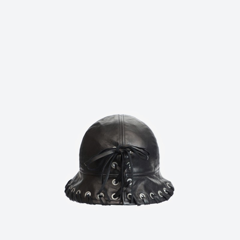 Eyelet Cord Leather Bucket Hat